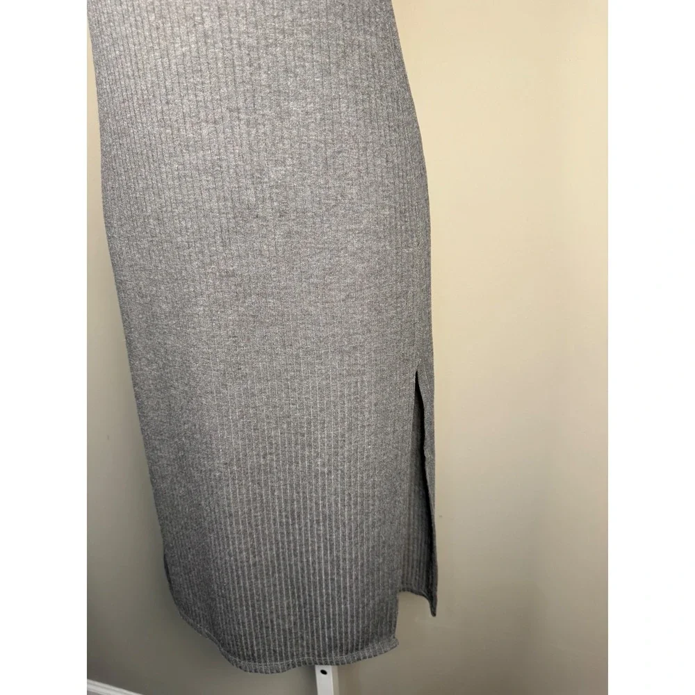 Abercrombie & Fitch Ribbed Knit Tank Maxi Dress Gray Bodycon Side Slit XS
